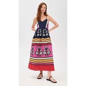 Carolina K Anontella Maxi Dress Navy Pink Striped Applique Women Size L